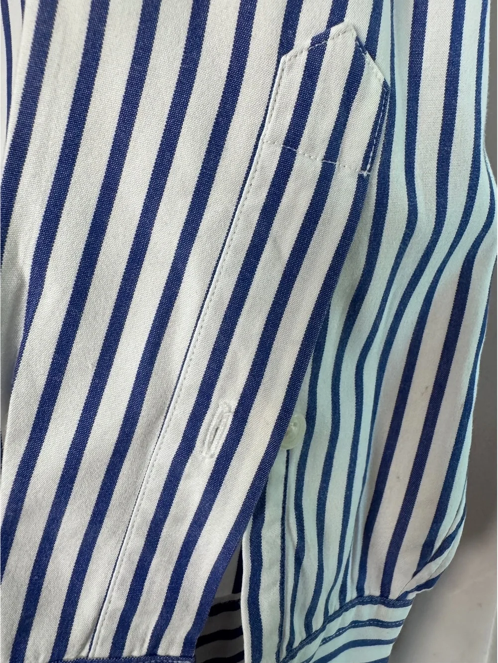 J.Crew 80’s 2-Ply 100% Cotton Blue White Stripe Button Down Shirt Made Mauritius